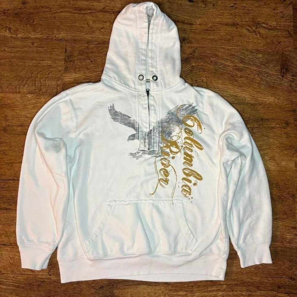 Avalon Apparel Columbia River Eagle Graphic Quarter Zip Hoodie White Mens XL